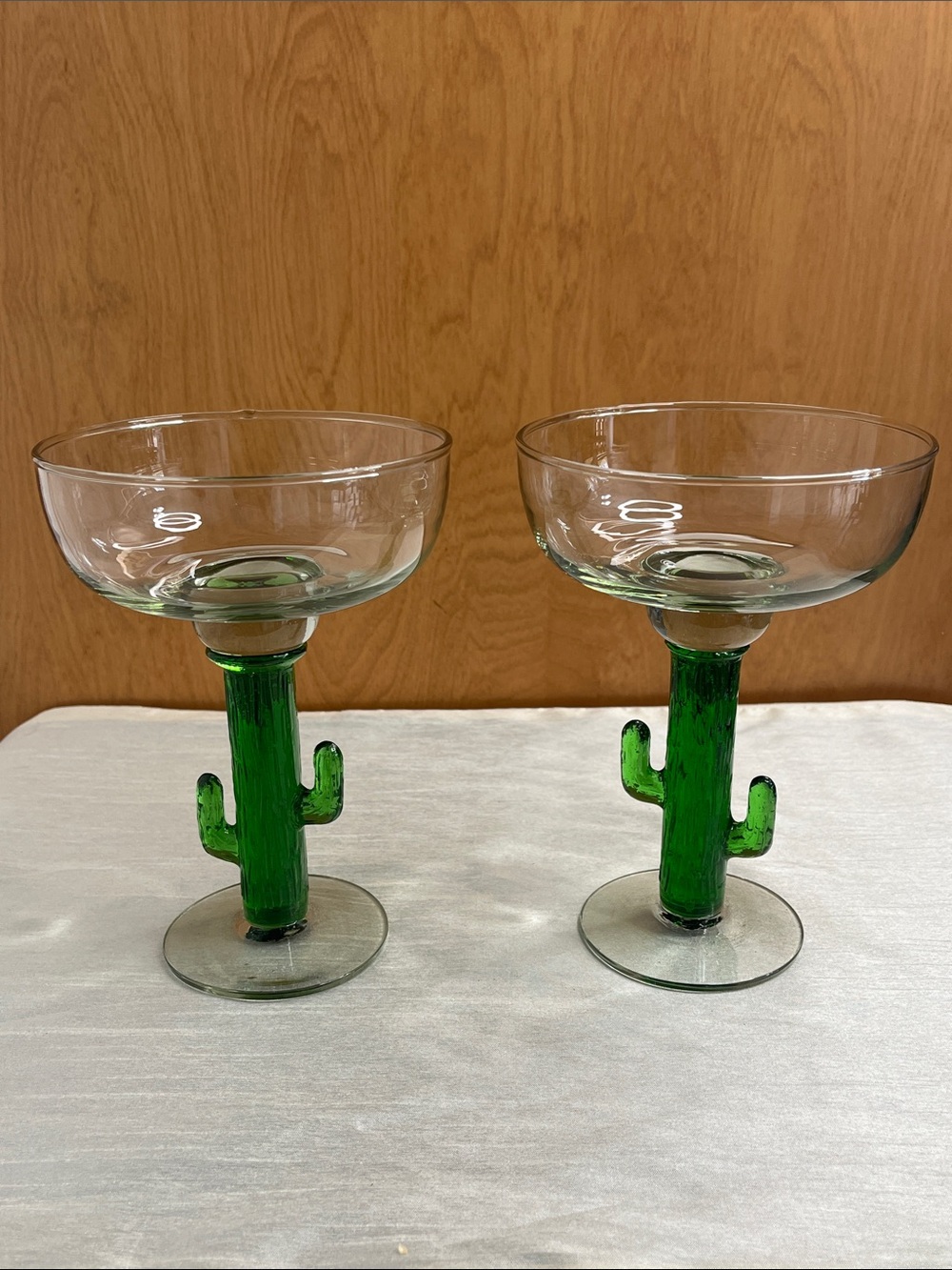 Green Cactus Stem 16oz Margarita Glasses Set - Solid Heavy Base Barware